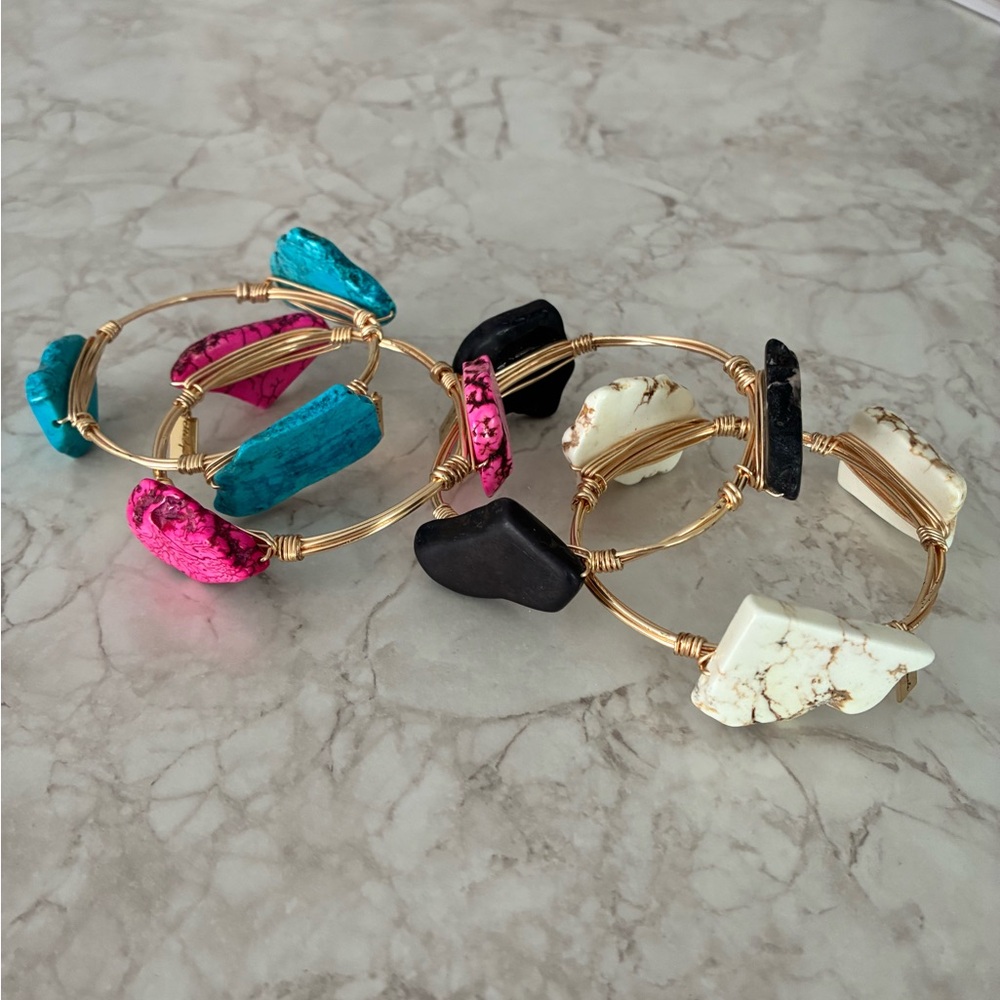 Gold Wire Wrapped Stone Bangles